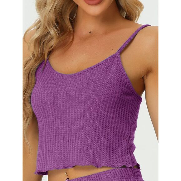 Lounge Pajamas Cami Tops with Shorts Sleepwear Knit Camisole Sets Purple - Picture 4 of 5